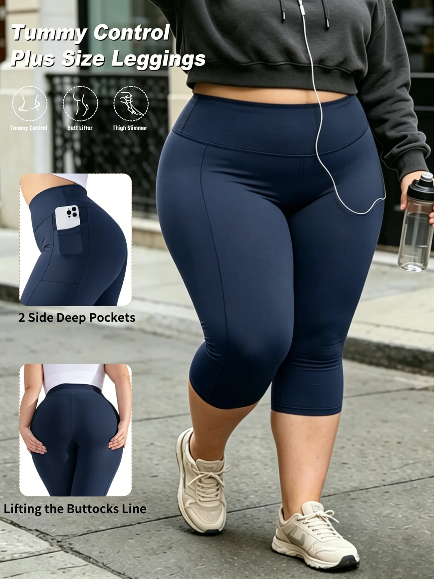 Plus size capri leggings for women in grey