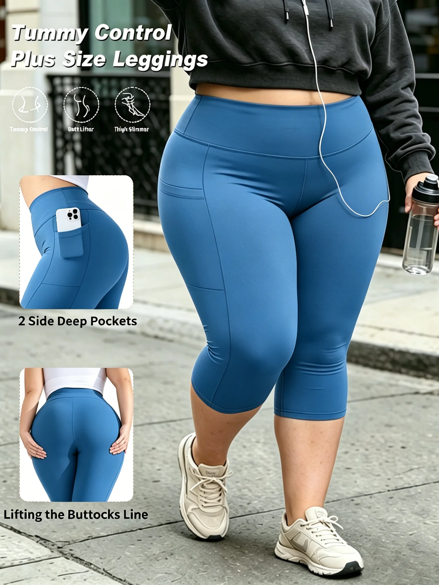 Plus size capri leggings for women in navy blue