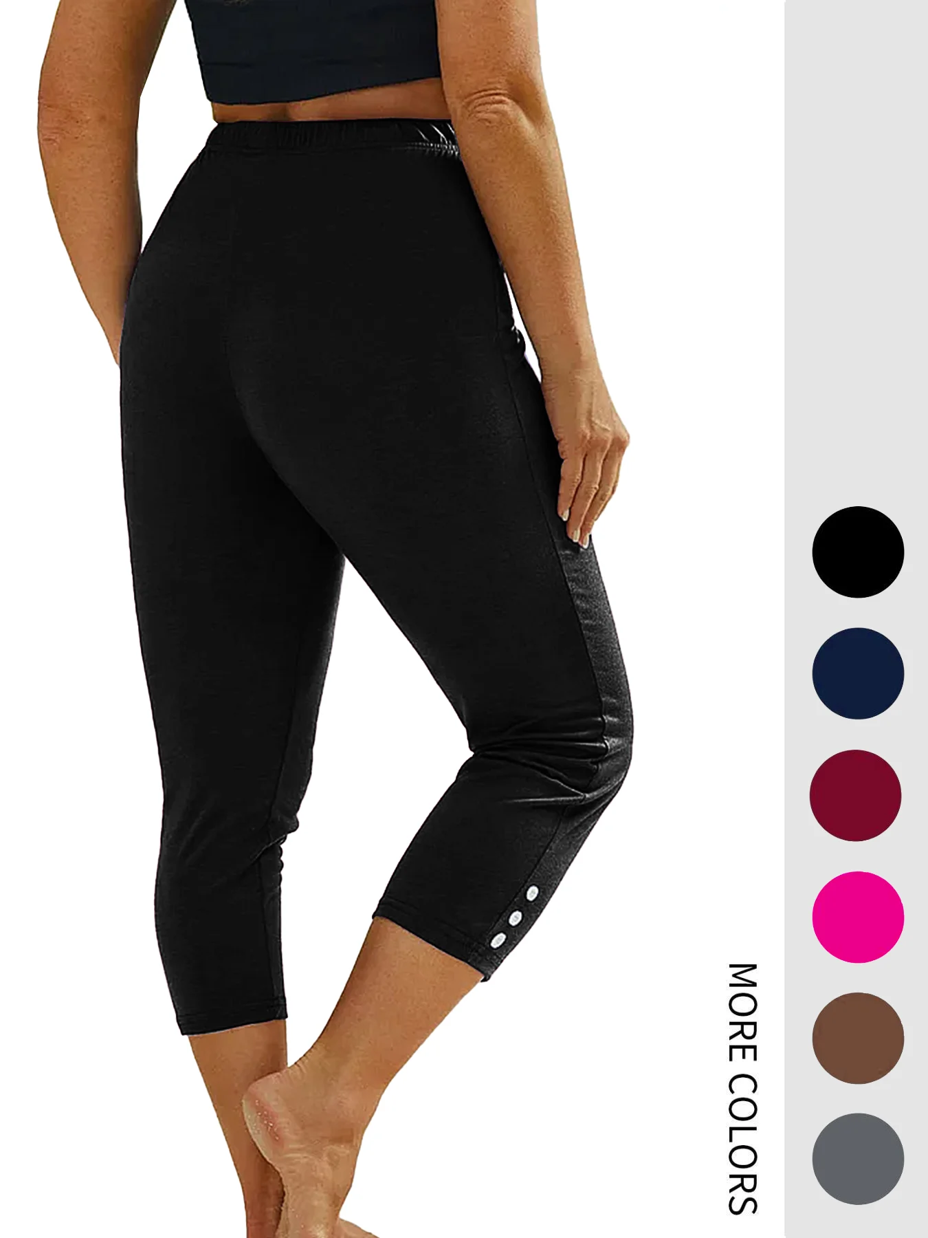 Plus Size Women’s 7-Point Length Sports Pants, High Elasticity and Comfort, Button Decoration Fitness Yoga Pants Leggings Plus Size Women's 7-Point Length Sports Pants, High Elasticity and Comfort, Button Decoration Fitness Yoga Pants Leggings