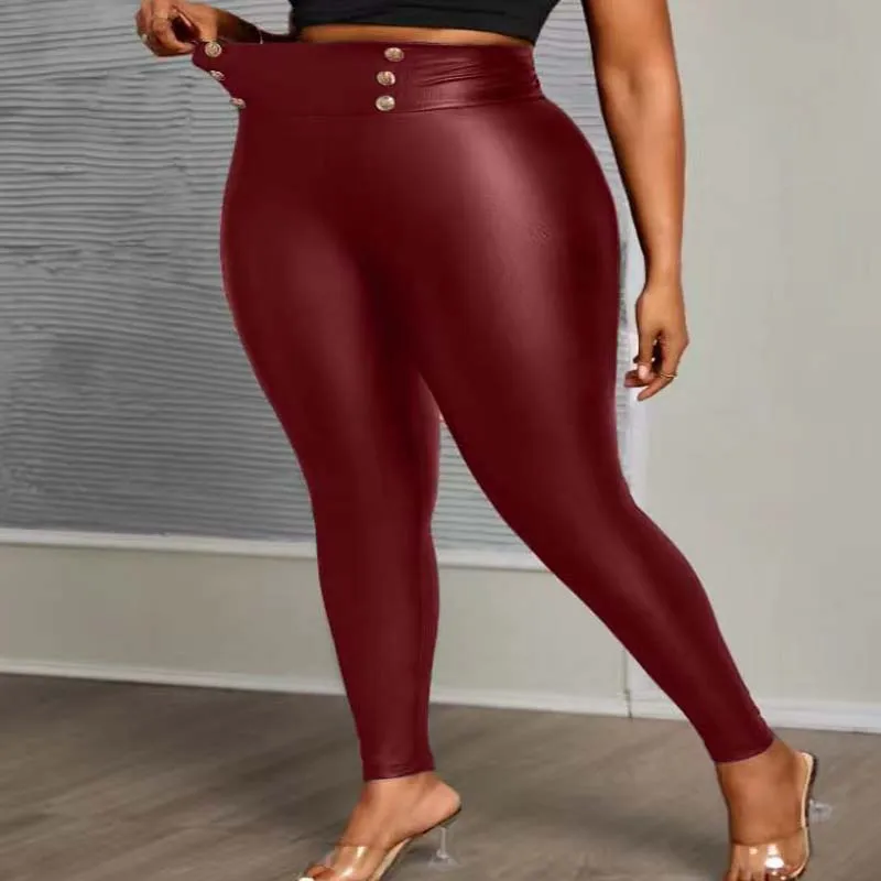 PU leather leggings for women front view
