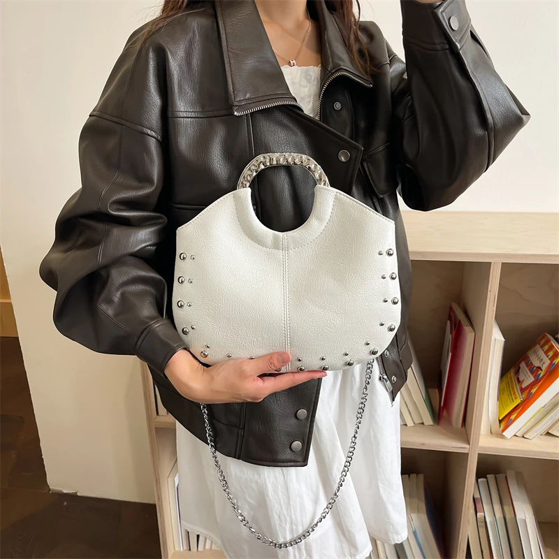 Vintage Burgundy Handbag For Women Punk Style Rivet Decor Chain Crossbody Shoulder Bags 2026 New Luxury Designer Handbags Ladies Vintage Burgundy Handbag For Women Punk Style Rivet Decor Chain Crossbody Shoulder Bags 2026 New Luxury Designer Handbags Ladies