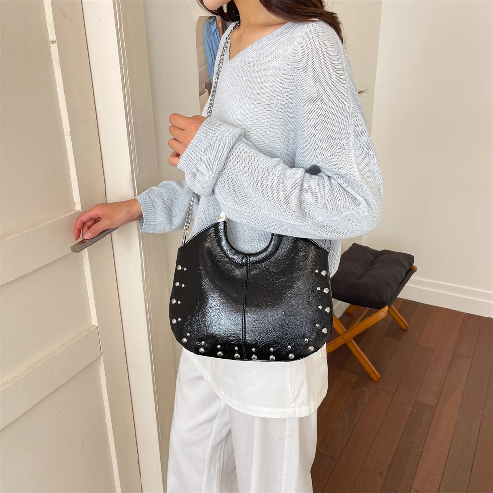 Vintage burgundy punk chain handbag styled