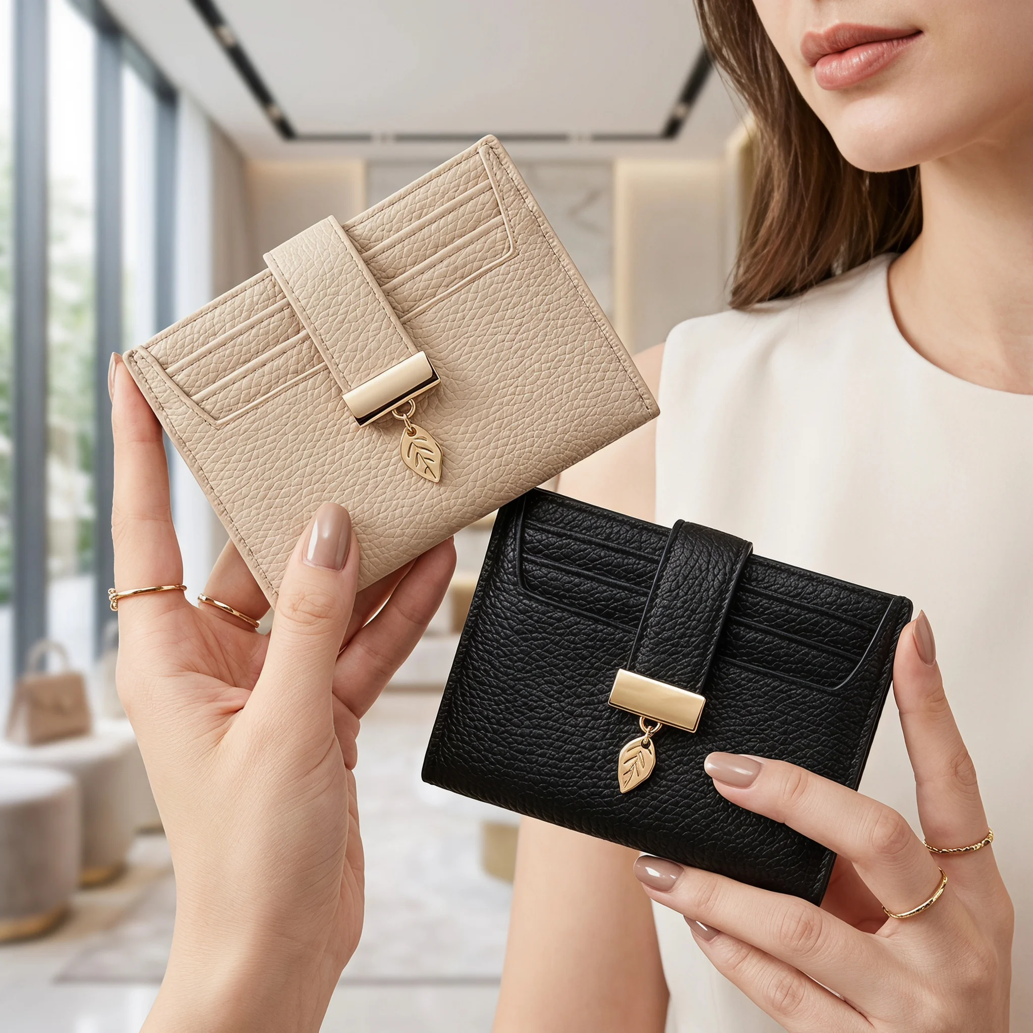 Women PU Leather RFID Blocking Card Wallet Slim Mini Credit Card Holder 7 Slots Coin Purse Leaf Pendant Portable Pocket Purse Women PU Leather RFID Blocking Card Wallet Slim Mini Credit Card Holder 7 Slots Coin Purse Leaf Pendant Portable Pocket Purse