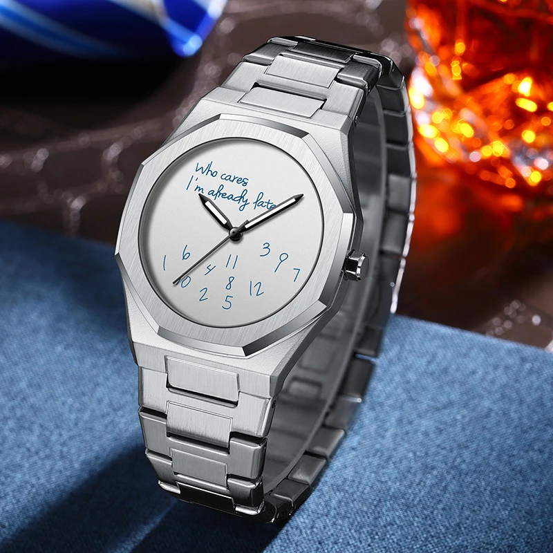 Noctilucent glow hands watch detail