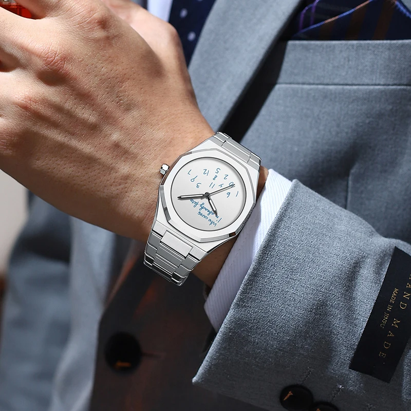 Steel strap business watch close up