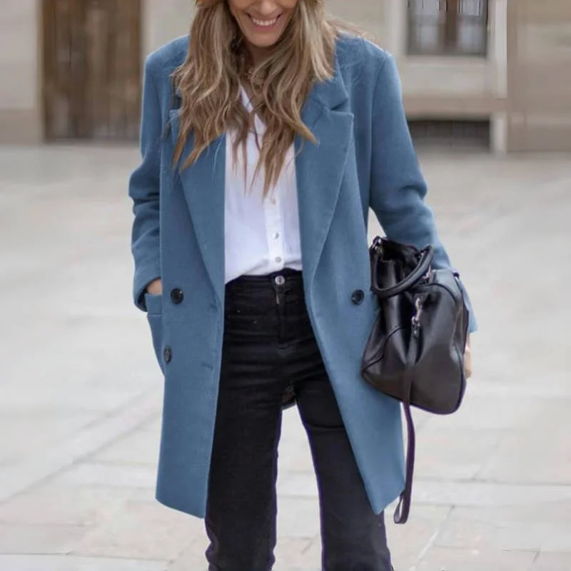 Winter Women’s Wool Blend Coat Double Breasted Turn-down Collar Female Outerwear Fashionable Warm Clothing for Ladies Winter Women's Wool Blend Coat Double Breasted Turn-down Collar Female Outerwear Fashionable Warm Clothing for Ladies