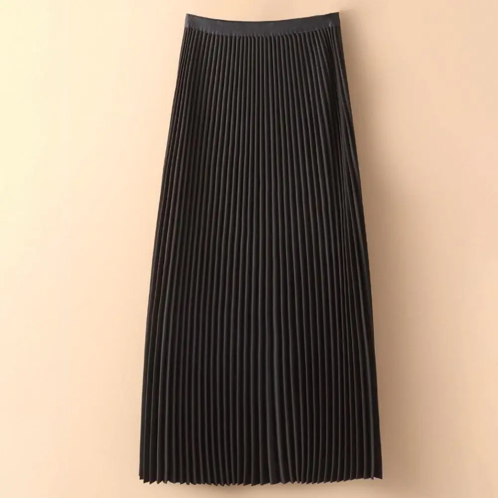 Classic Elegant Vintage Pleated A-Line Skirt Solid Color Smooth Satin Satin Long Skirt Elastic Waistband Midi Skirt Classic Elegant Vintage Pleated A-Line Skirt Solid Color Smooth Satin Satin Long Skirt Elastic Waistband Midi Skirt