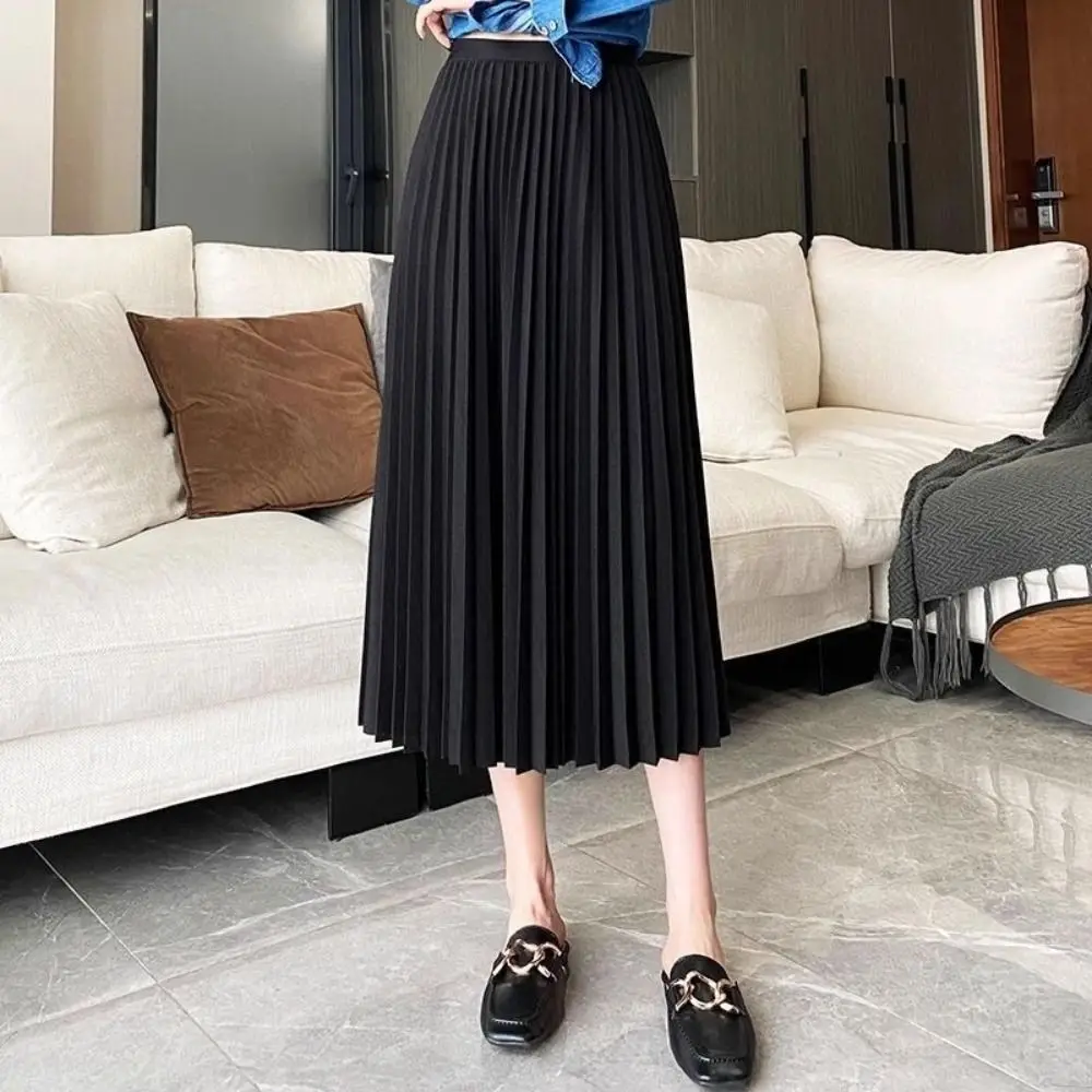 Classic Elegant Vintage Pleated A-Line Skirt Solid Color Smooth Satin Satin Long Skirt Elastic Waistband Midi Skirt Classic Elegant Vintage Pleated A-Line Skirt Solid Color Smooth Satin Satin Long Skirt Elastic Waistband Midi Skirt