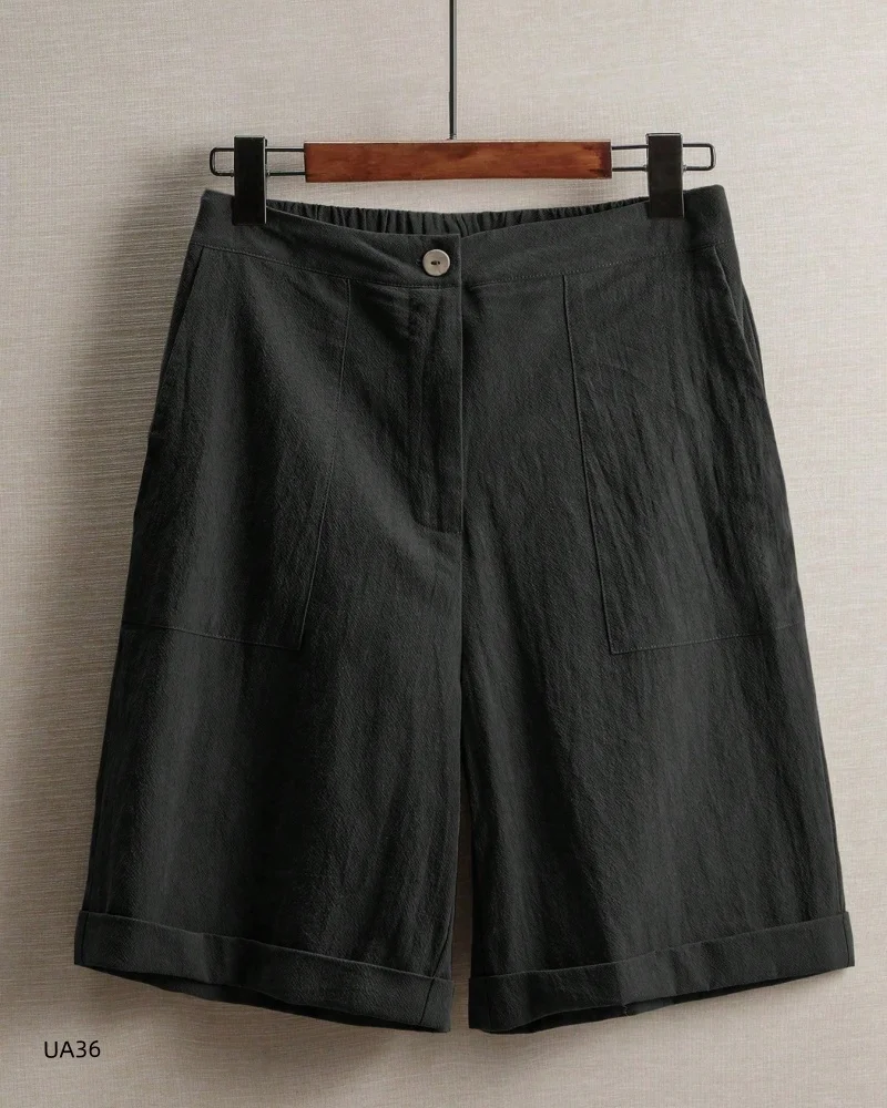 Cotton linen bermuda shorts for women front view