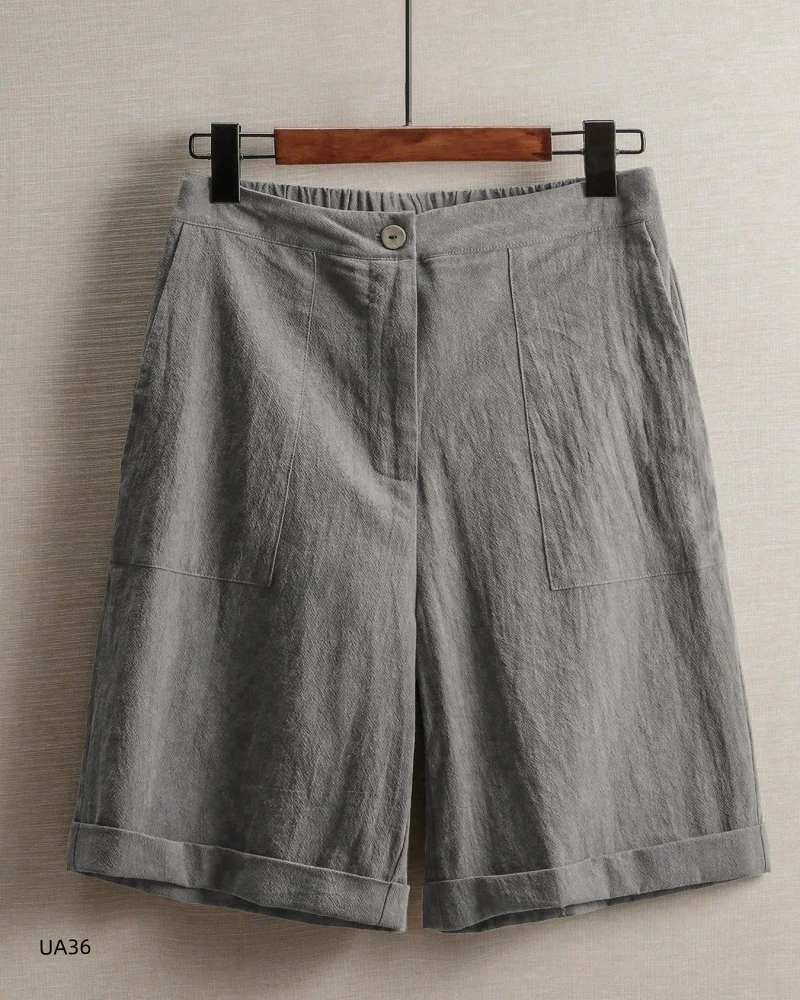 Cotton linen bermuda shorts side view