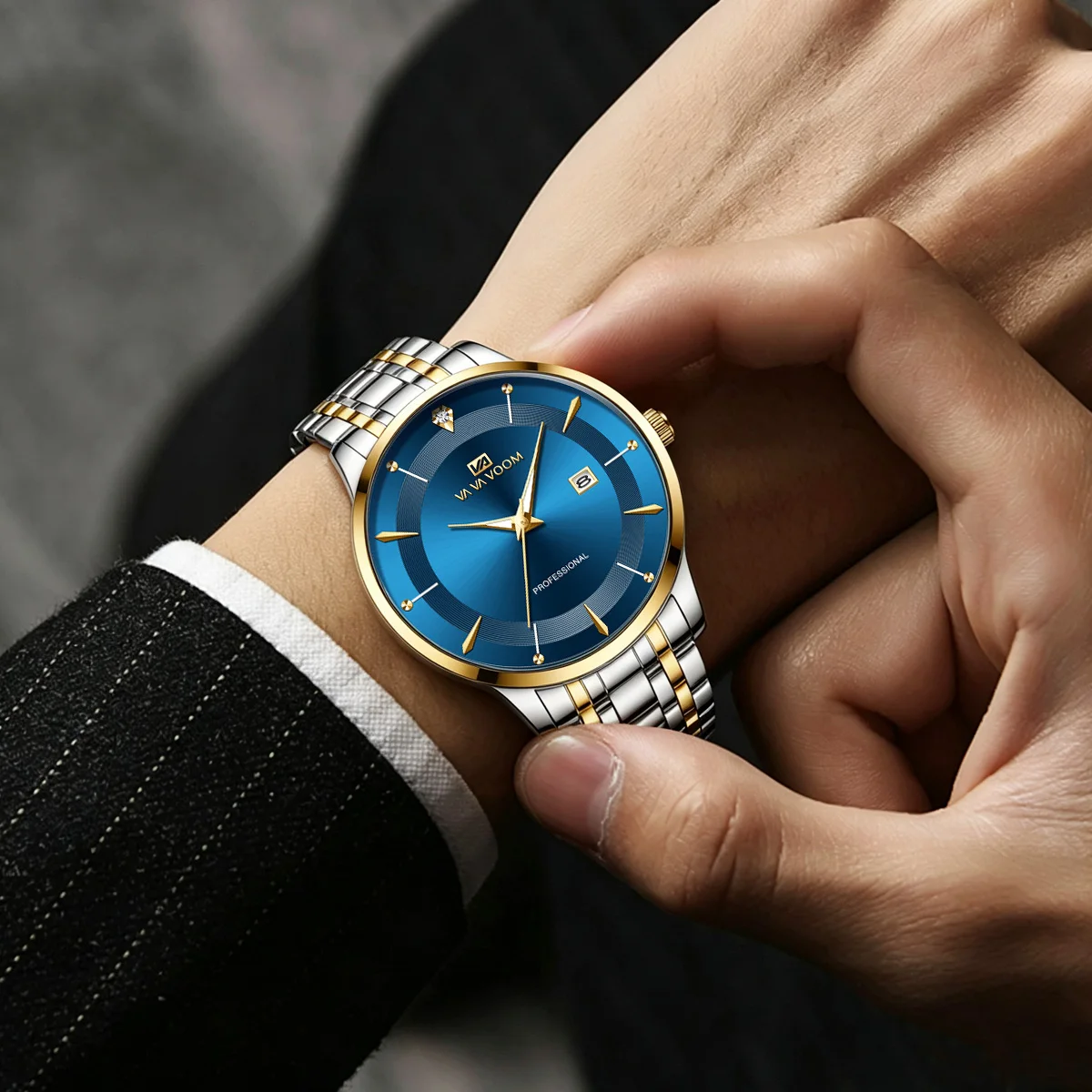 Men Watch 43mm Case Stainless Steel Style Luxury Rhinestone 3Bar Waterproof Quartz Movement Business Watches Relogios Masculino Men Watch 43mm Case Stainless Steel Style Luxury Rhinestone 3Bar Waterproof Quartz Movement Business Watches Relogios Masculino