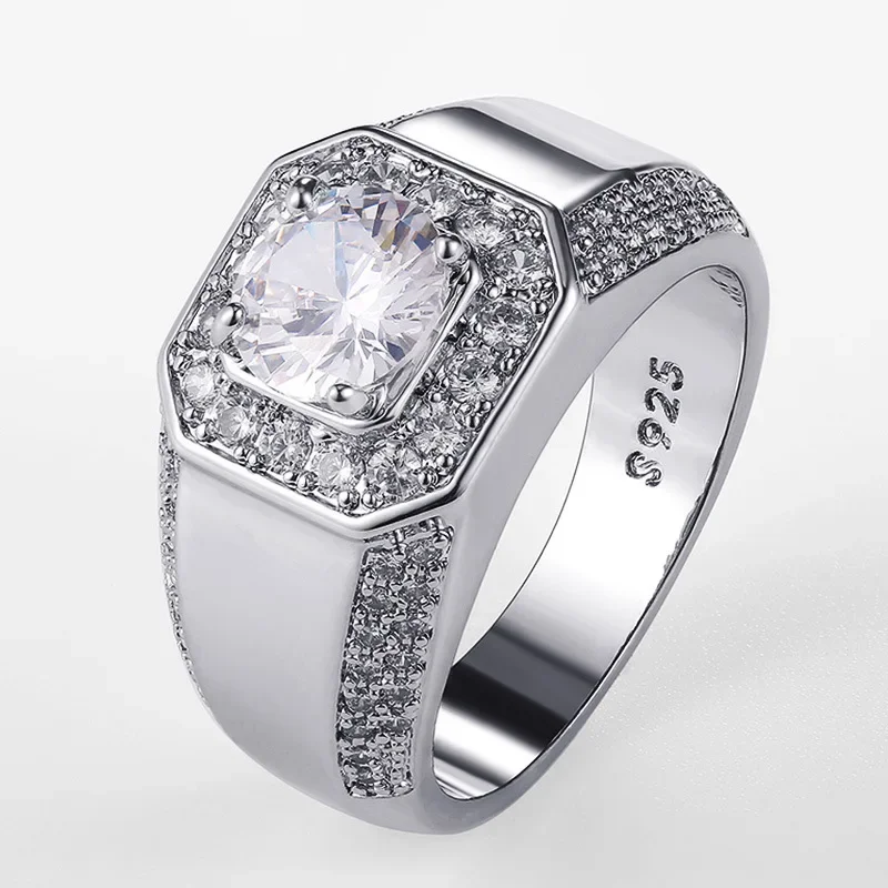 Luxury 925 Sterling Silver Men AAA Crystal Zircon Stone Wedding Ring Brilliant Noble Engagement Engage Party Plata Rings Stamp Luxury 925 Sterling Silver Men AAA Crystal Zircon Stone Wedding Ring Brilliant Noble Engagement Engage Party Plata Rings Stamp