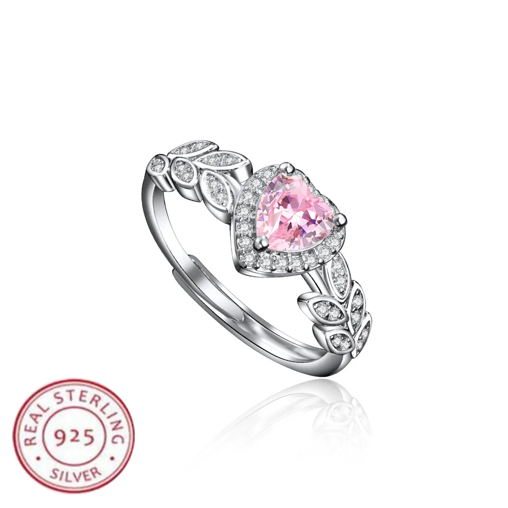 925 Sterling Silver Ring Pink Heart-shaped zirco luxury Opening Adjustable For Women Wedding Fine Jewelry Accessories Party Gift 925 Sterling Silver Ring Pink Heart-shaped zirco luxury Opening Adjustable For Women Wedding Fine Jewelry Accessories Party Gift