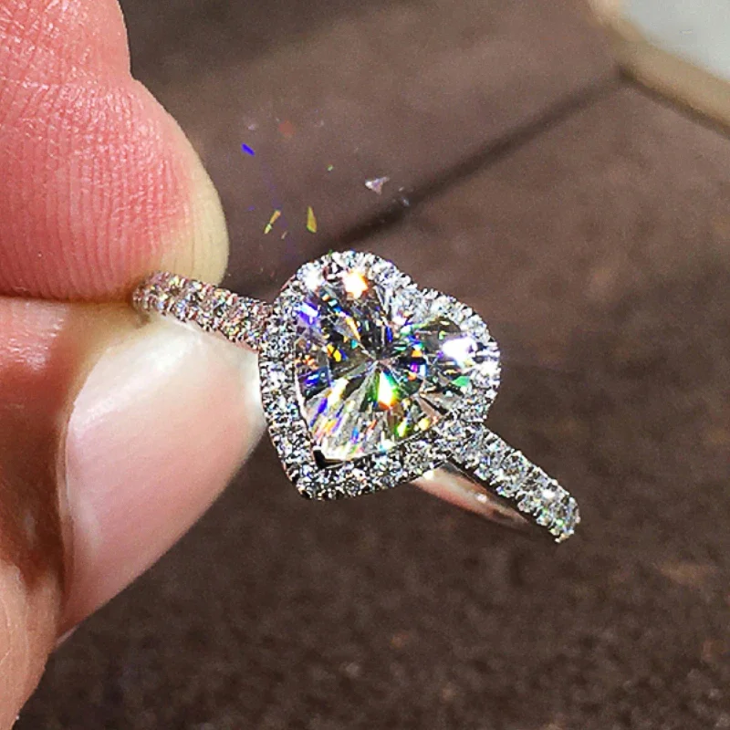 Heart cubic zirconia ring full view