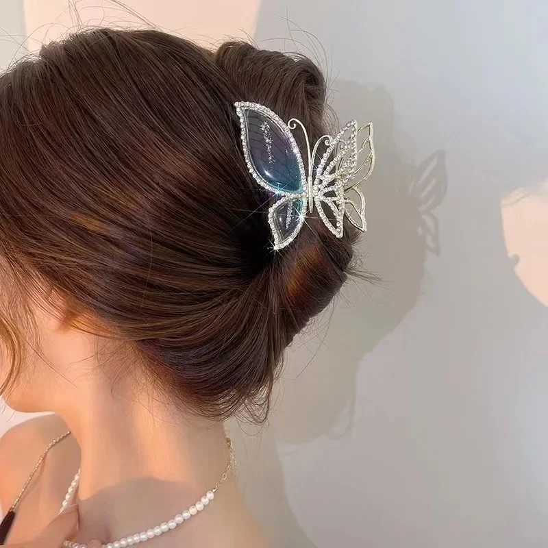 Blue Butterfly Hair Claw Clamp Elegant Vintage Glitter Shiny Ponytail Holder Hollow Out Shark Clip Women Ornaments Accessories Blue Butterfly Hair Claw Clamp Elegant Vintage Glitter Shiny Ponytail Holder Hollow Out Shark Clip Women Ornaments Accessories