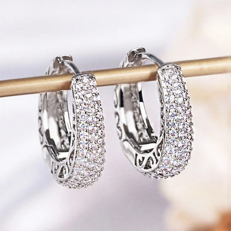 925 Sterling Silver Dazzling CZ Stone Hoop Earrings For Women Vintage Simple Zircon Circle Drop Earrings Elegant Party Jewelry 925 Sterling Silver Dazzling CZ Stone Hoop Earrings For Women Vintage Simple Zircon Circle Drop Earrings Elegant Party Jewelry