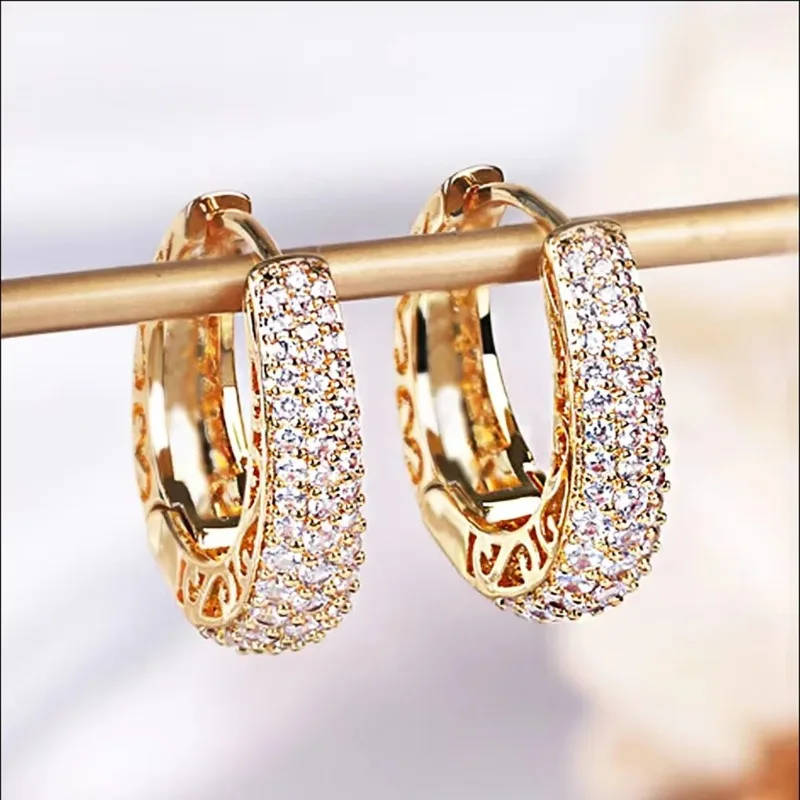 Gold tone CZ hoop earrings
