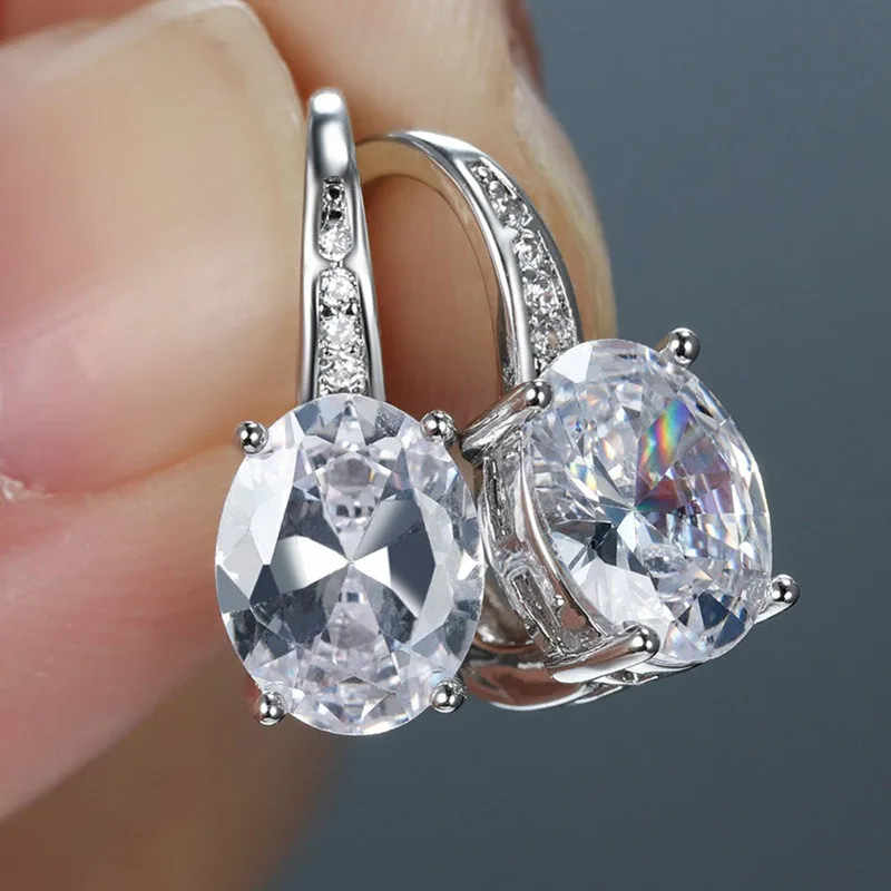 925 Sterling Silver Bridal Wedding Engagement Drop Earrings White/Blue/Green Oval CZ Stone Eternity Jewelry for Women 925 Sterling Silver Bridal Wedding Engagement Drop Earrings White/Blue/Green Oval CZ Stone Eternity Jewelry for Women