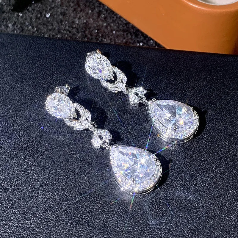 925 Sterling Silver Zirconia Drop Earrings for Women Bridal Wedding Accessories Luxury Graceful Female Engagement Party Jewelry 925 Sterling Silver Zirconia Drop Earrings for Women Bridal Wedding Accessories Luxury Graceful Female Engagement Party Jewelry