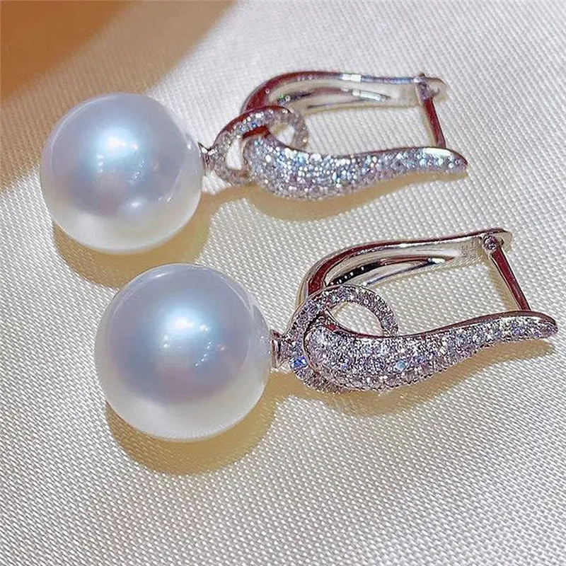 Trend Pearl Dangle Earring for Women Luxury Bling Cubic Zirconia Fashion Elegant 925 Sterling Silver Jewelry Trend Pearl Dangle Earring for Women Luxury Bling Cubic Zirconia Fashion Elegant 925 Sterling Silver Jewelry