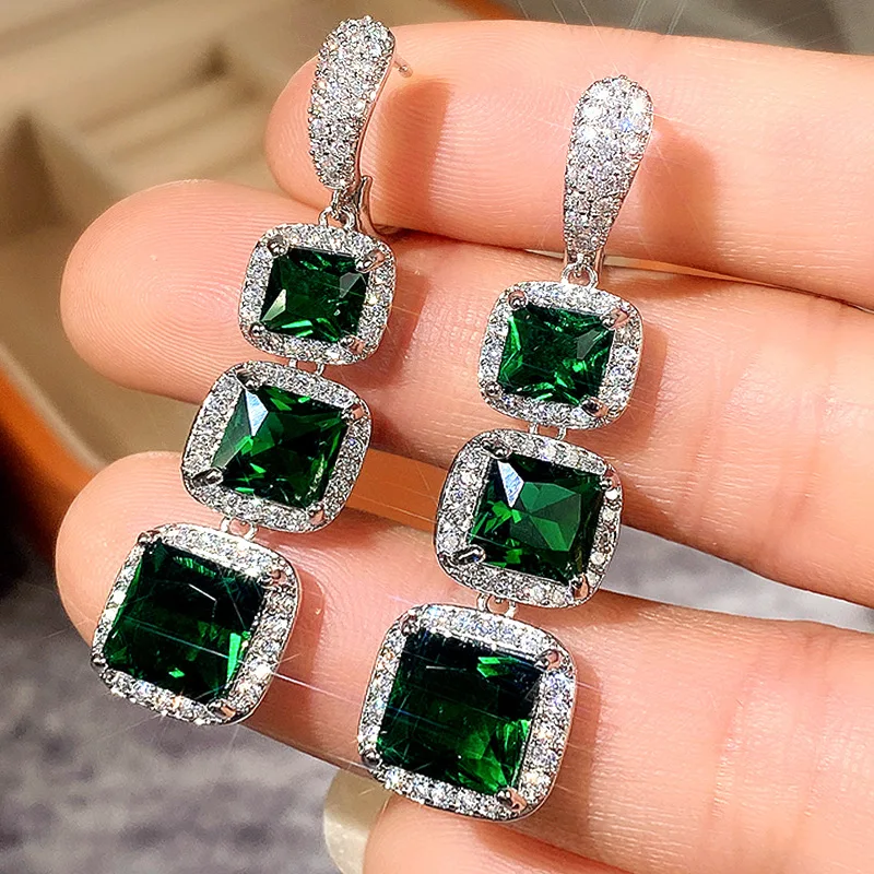 New Luxury Square White Green Zircon Long Tassel Drop Earring for Women Fashion 925 Sterling Silver Wedding Engagement Jewelry New Luxury Square White Green Zircon Long Tassel Drop Earring for Women Fashion 925 Sterling Silver Wedding Engagement Jewelry