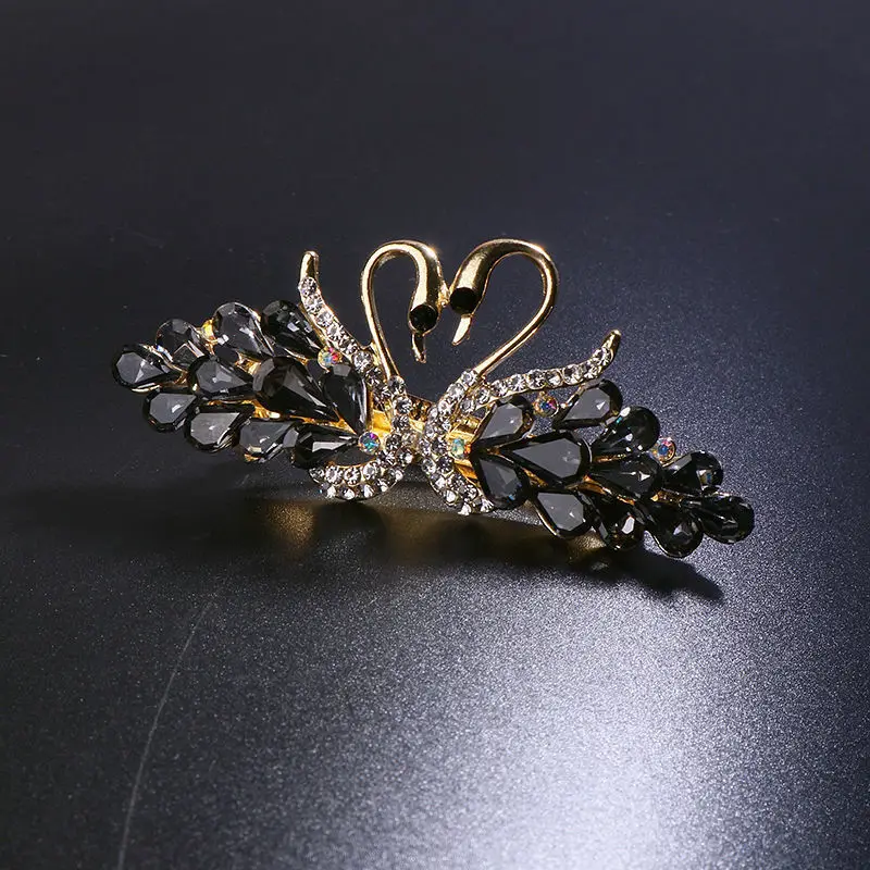 Diamond swan barrette in black crystal finish