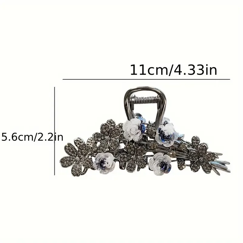 A classic rose shaped hairpin with crystal inlay, made of zinc alloy material, elegant black accessories, for women A classic rose shaped hairpin with crystal inlay, made of zinc alloy material, elegant black accessories, for women