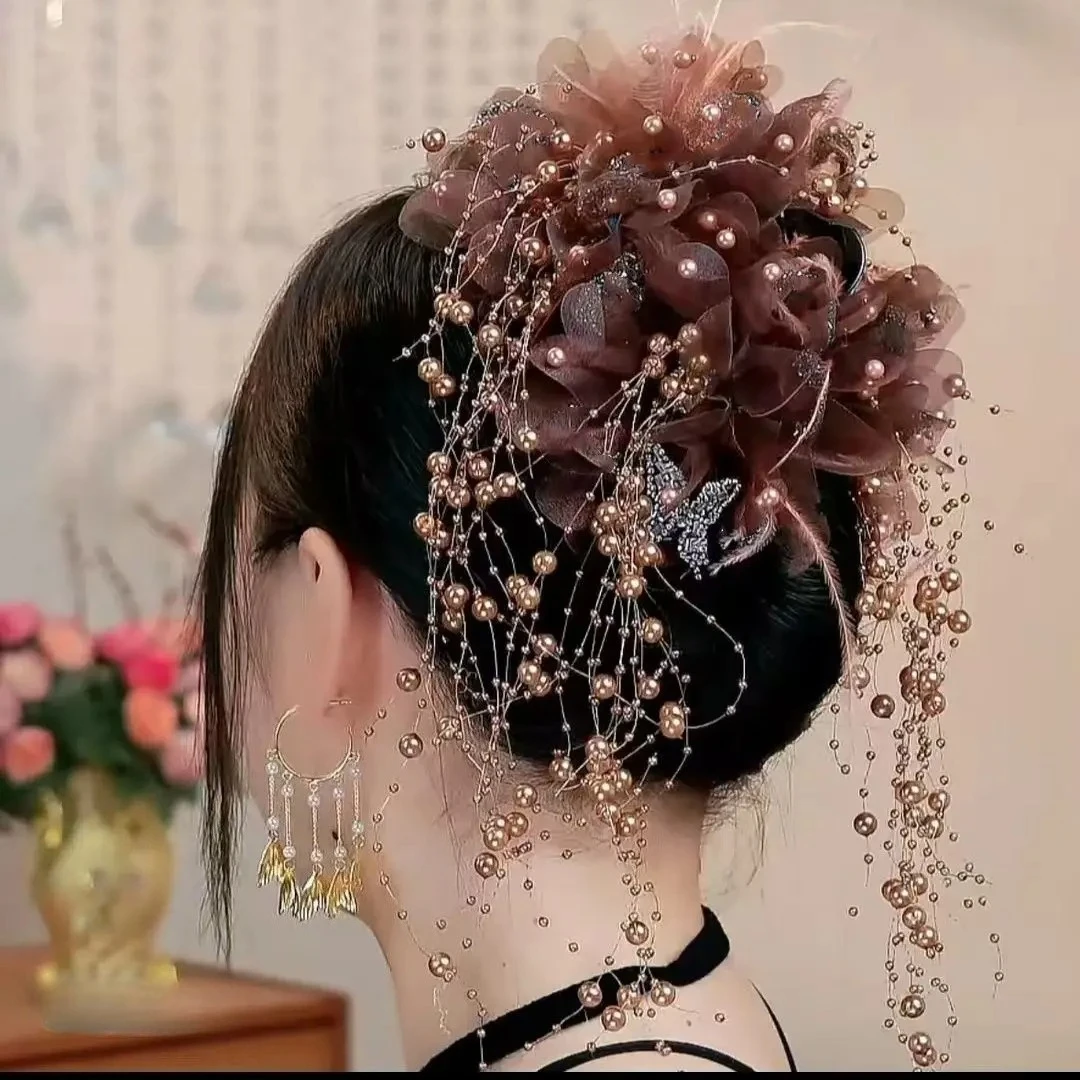 Korean Style Ladies New Headwear Retro Bead Tassel Flower Party Women Hair Clip Fashion Hair Claw Female Hair Accessories Korean Style Ladies New Headwear Retro Bead Tassel Flower Party Women Hair Clip Fashion Hair Claw Female Hair Accessories