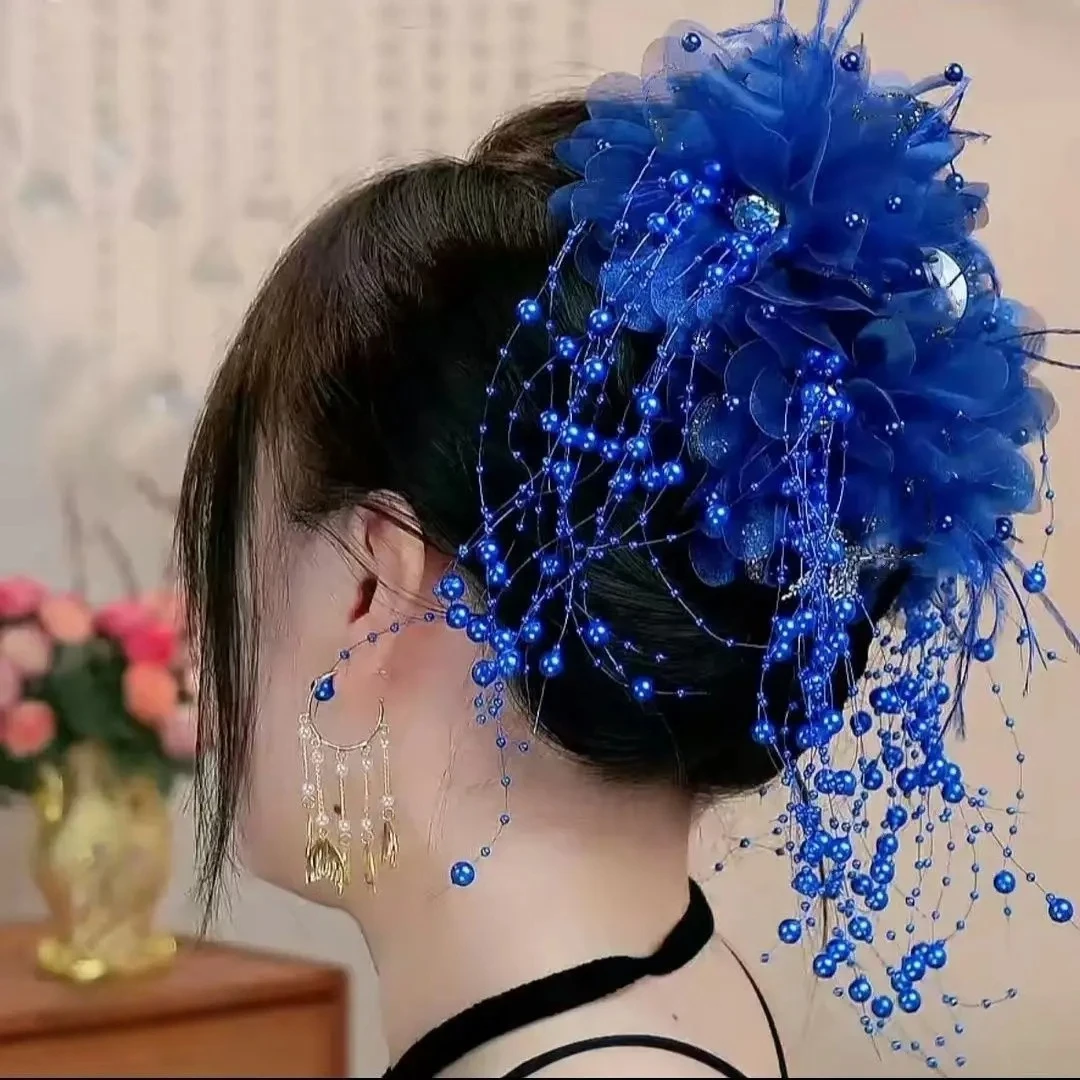 Korean Style Ladies New Headwear Retro Bead Tassel Flower Party Women Hair Clip Fashion Hair Claw Female Hair Accessories Korean Style Ladies New Headwear Retro Bead Tassel Flower Party Women Hair Clip Fashion Hair Claw Female Hair Accessories