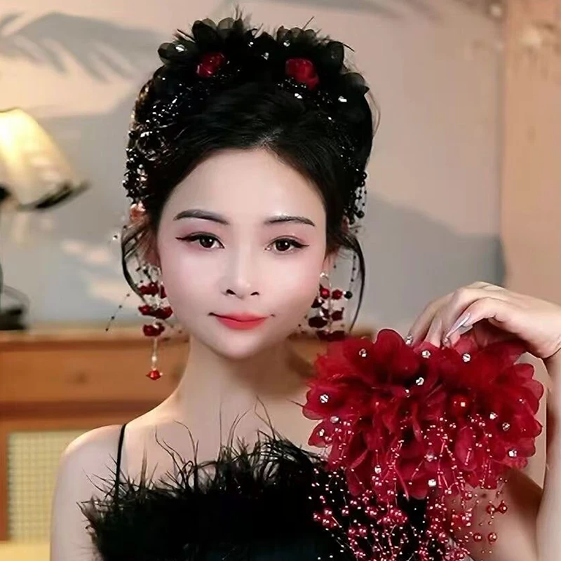 ● New Women’s Luxury Mesh Flower Pearl Tassel Hair Clips Spring Festival Decoration Women’s Fluffy Shark Hair Accessories ● New Women's Luxury Mesh Flower Pearl Tassel Hair Clips Spring Festival Decoration Women's Fluffy Shark Hair Accessories