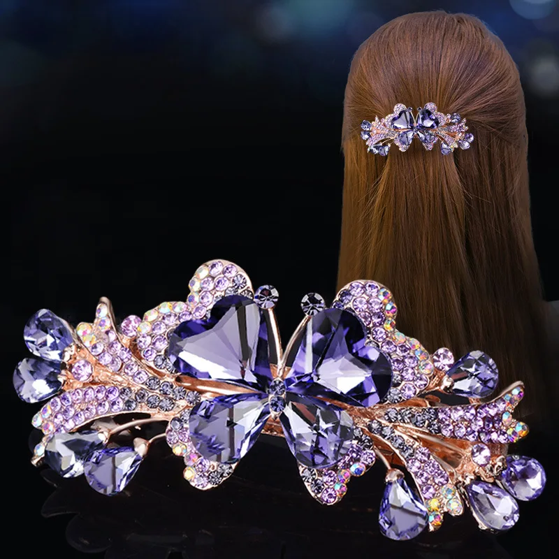 New Korean Colorful Crystal Butterfly Spring Hairpin Zircon Alloy Top Clip Horizontal Clip Elegant Women’s Fashion Hair Jewelry New Korean Colorful Crystal Butterfly Spring Hairpin Zircon Alloy Top Clip Horizontal Clip Elegant Women's Fashion Hair Jewelry