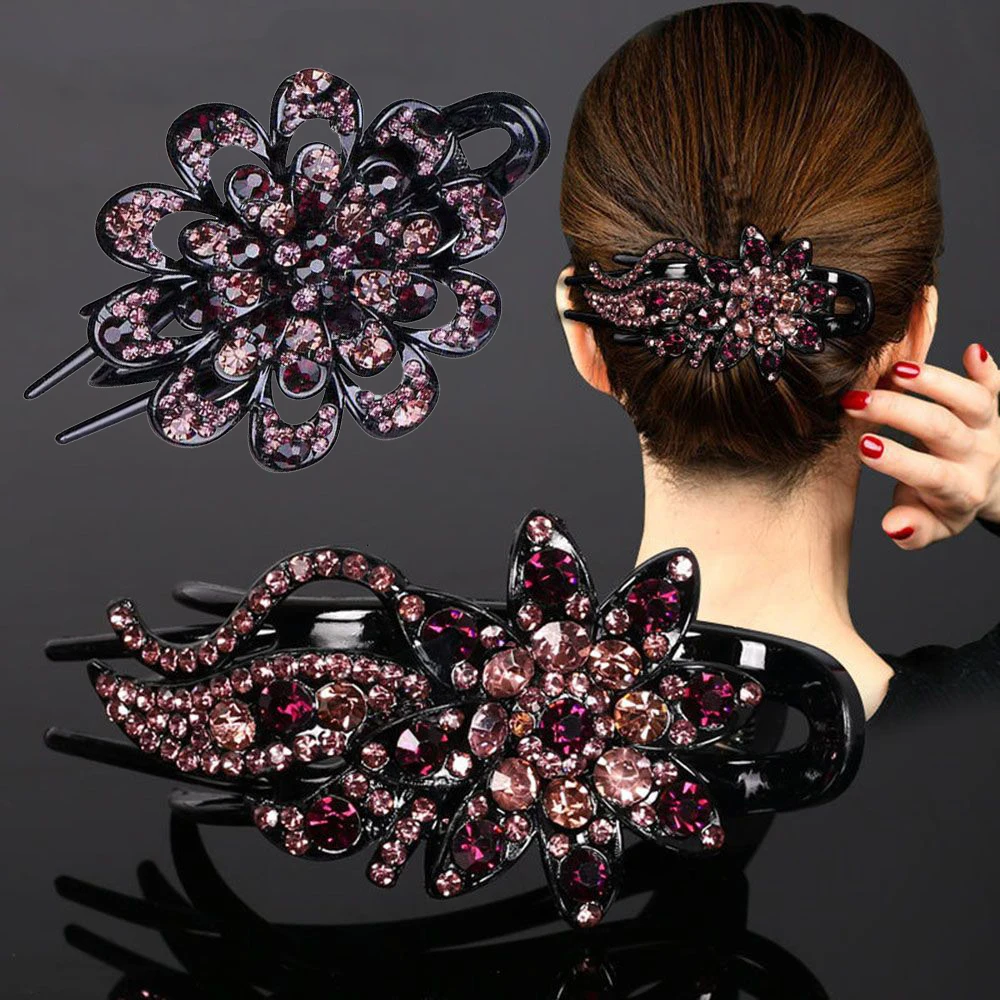 Shiny Rhinestone Hairpin Flower Leaf Duckbill Hair Claws Retro Hair Clips Accessories For Women Shinning Ponytail Headwear Shiny Rhinestone Hairpin Flower Leaf Duckbill Hair Claws Retro Hair Clips Accessories For Women Shinning Ponytail Headwear