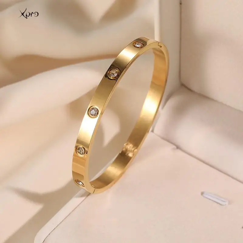 Golden crystal bangle bracelet close up