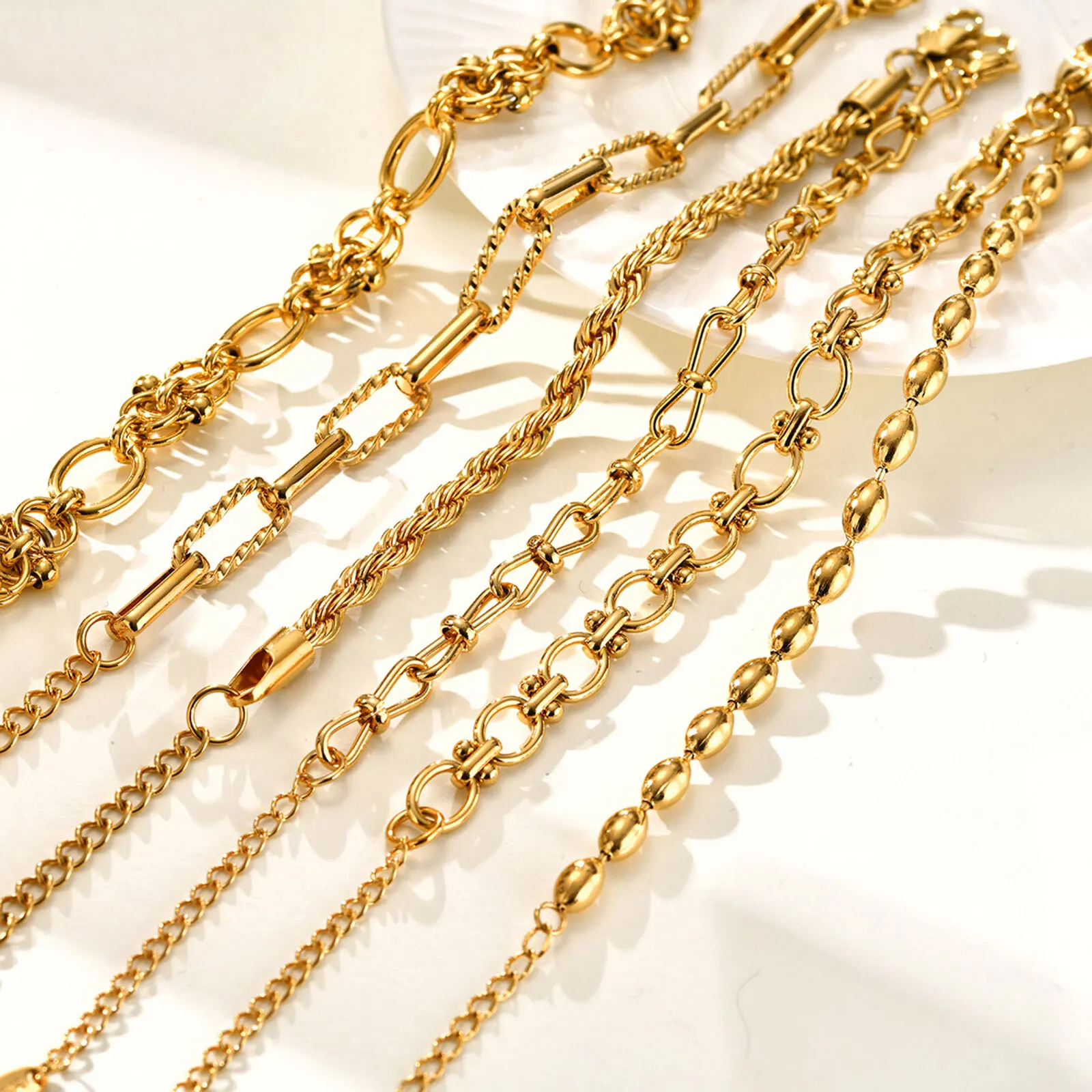 Chunky Stainless Steel Link Chain Bracelet For Woman, Gold Plated Layering Bracelets Wristband Waterproof Jewelry Chunky Stainless Steel Link Chain Bracelet For Woman, Gold Plated Layering Bracelets Wristband Waterproof Jewelry