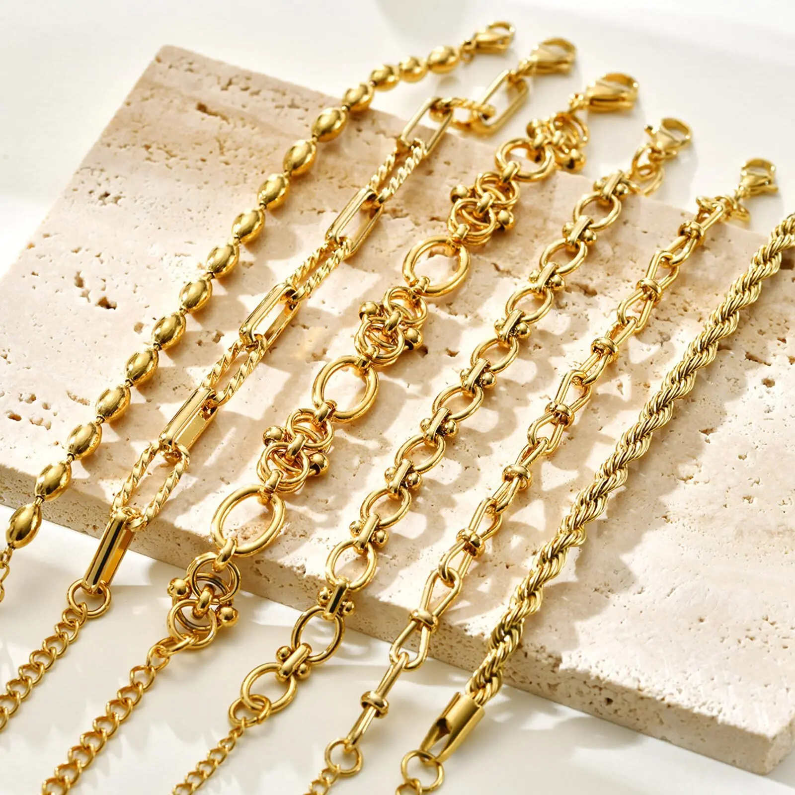 Chunky Stainless Steel Link Chain Bracelet For Woman, Gold Plated Layering Bracelets Wristband Waterproof Jewelry Chunky Stainless Steel Link Chain Bracelet For Woman, Gold Plated Layering Bracelets Wristband Waterproof Jewelry