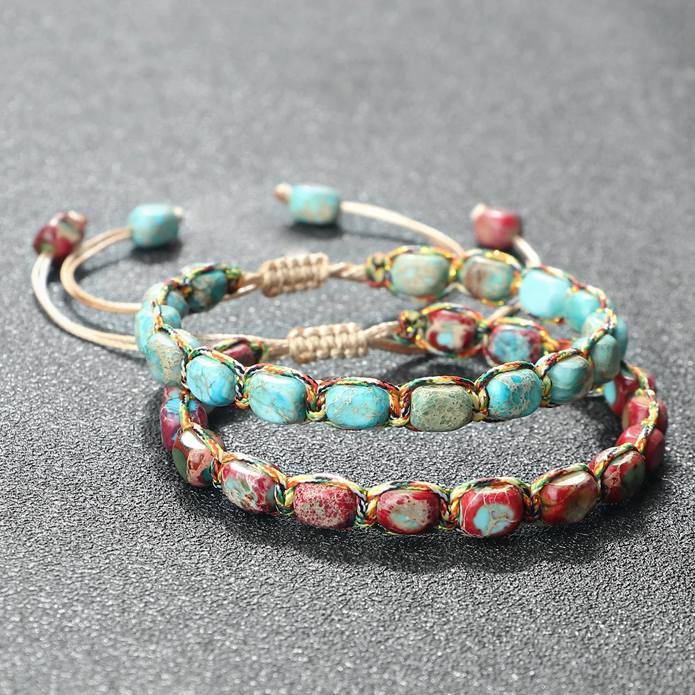 Bohemian Imperial Stone Beaded Bracelet Handmade Braided String Bangles Friendship Jewelry Gift Vintage Design Strand Bracelets Bohemian Imperial Stone Beaded Bracelet Handmade Braided String Bangles Friendship Jewelry Gift Vintage Design Strand Bracelets