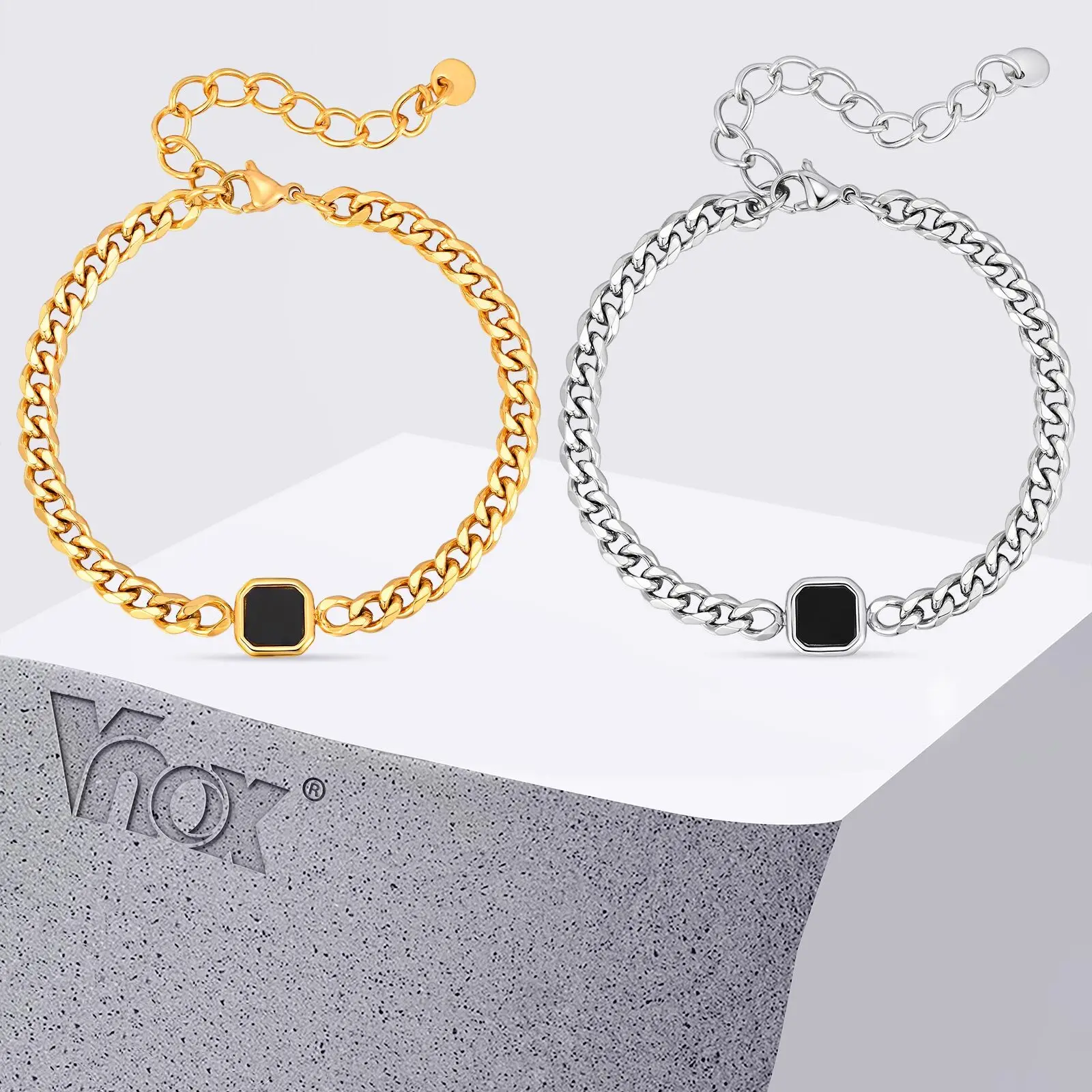 Vnox 5/7mm Width Adjustable Chain Bracelet for Men, Stainless Steel Acrylic Six-Sided Polished Jewelry Gift for Husband Son Him Vnox 5/7mm Width Adjustable Chain Bracelet for Men, Stainless Steel Acrylic Six-Sided Polished Jewelry Gift for Husband Son Him