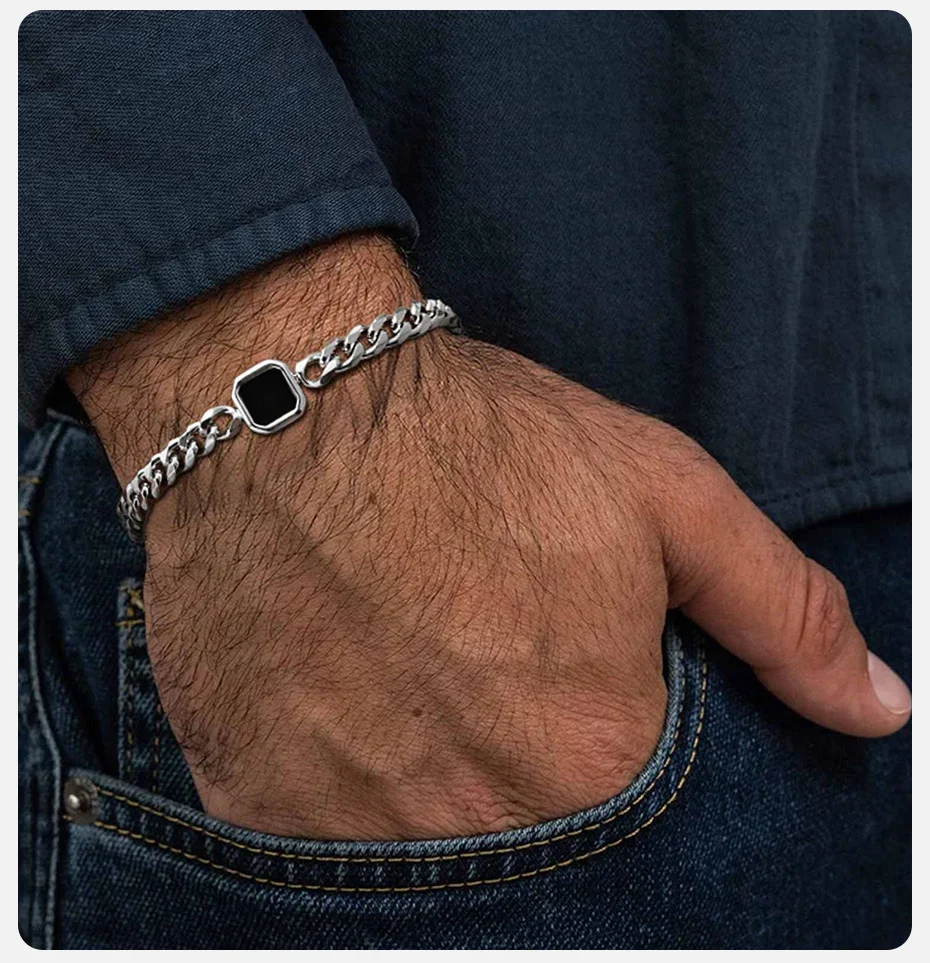 Stainless steel chain bracelet close up