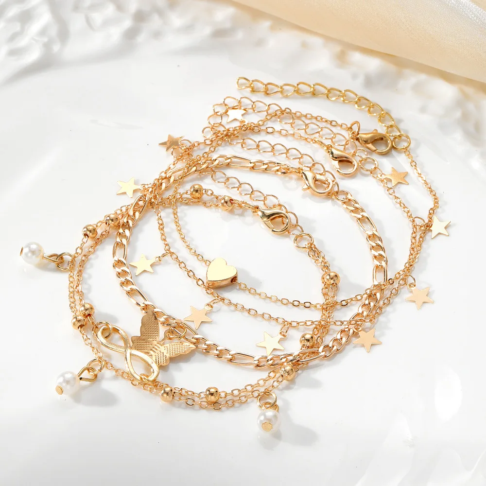 5pcs Boho Summer Beach 8 Infinite Charm Anklet Set Women Chain on Leg Pearl Butterfly Star Heart Pendant Anklet Vintage Jewelry 5pcs Boho Summer Beach 8 Infinite Charm Anklet Set Women Chain on Leg Pearl Butterfly Star Heart Pendant Anklet Vintage Jewelry