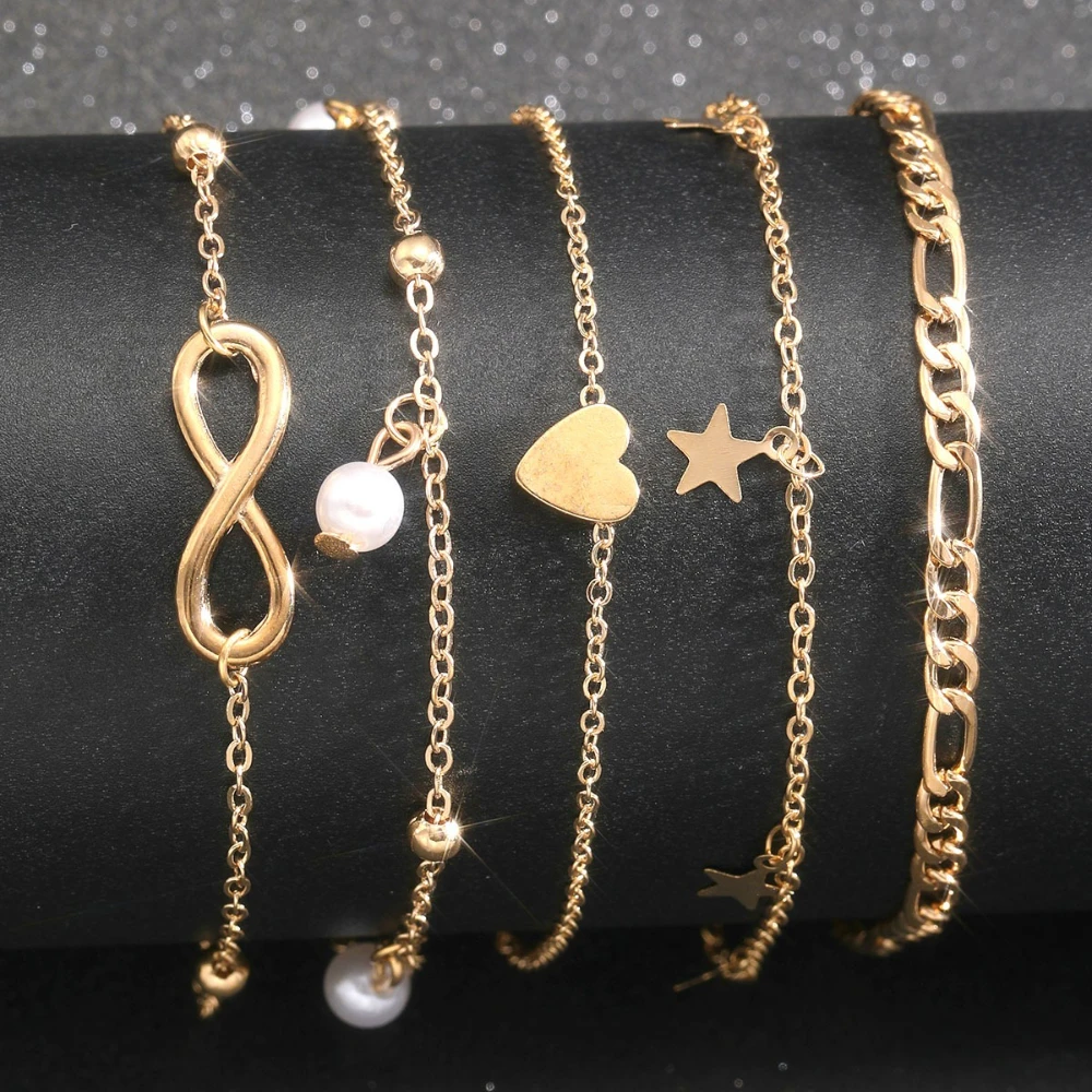 5pcs Boho Summer Beach 8 Infinite Charm Anklet Set Women Chain on Leg Pearl Butterfly Star Heart Pendant Anklet Vintage Jewelry 5pcs Boho Summer Beach 8 Infinite Charm Anklet Set Women Chain on Leg Pearl Butterfly Star Heart Pendant Anklet Vintage Jewelry