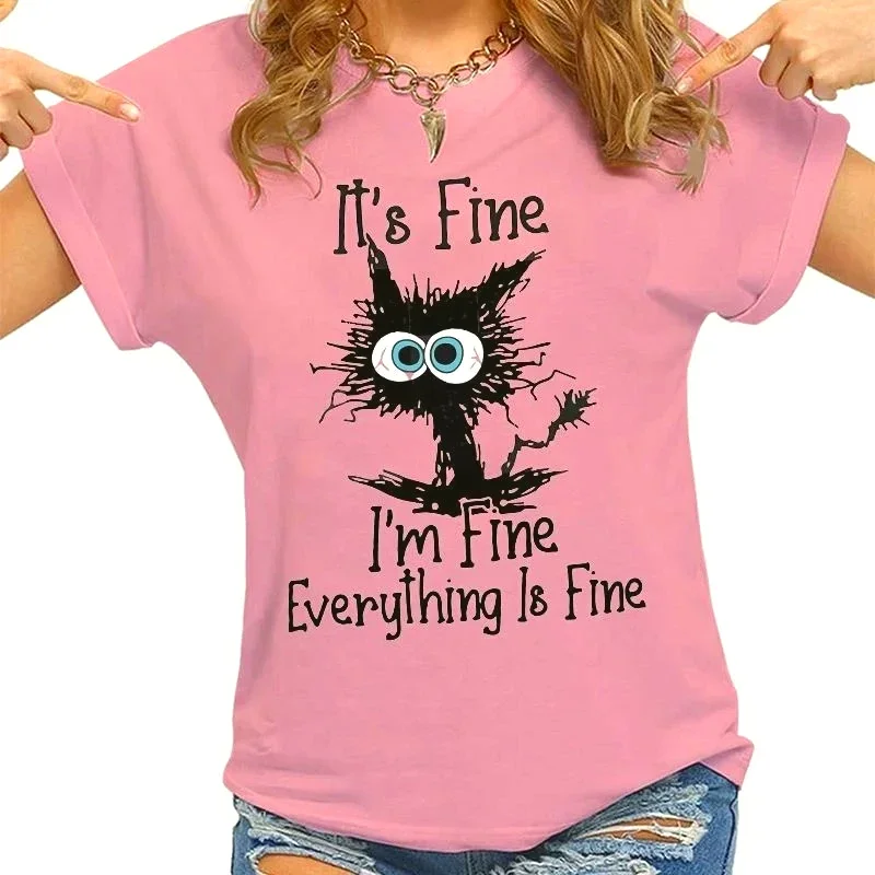 Women Clothes Cat It’s Fine I’m Fine Everything Is Fine Print T-shirts Summer Casual Fashion Personalized Woman Clothing Women Clothes Cat It's Fine I'm Fine Everything Is Fine Print T-shirts Summer Casual Fashion Personalized Woman Clothing