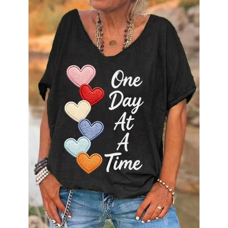 ilstile Women’s Colorful Love Print T-Shirts Summer Holiday Short Sleeve T Shirt Casual Loose V Neck Tops Tees New Arrival ilstile Women's Colorful Love Print T-Shirts Summer Holiday Short Sleeve T Shirt Casual Loose V Neck Tops Tees New Arrival
