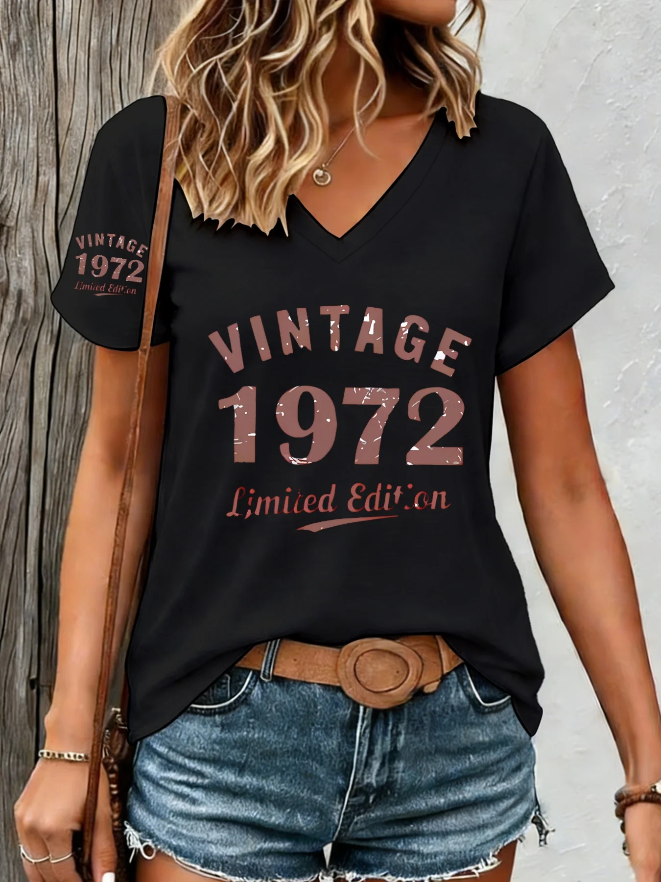 Vintage 1972 graphic t-shirt for women in black