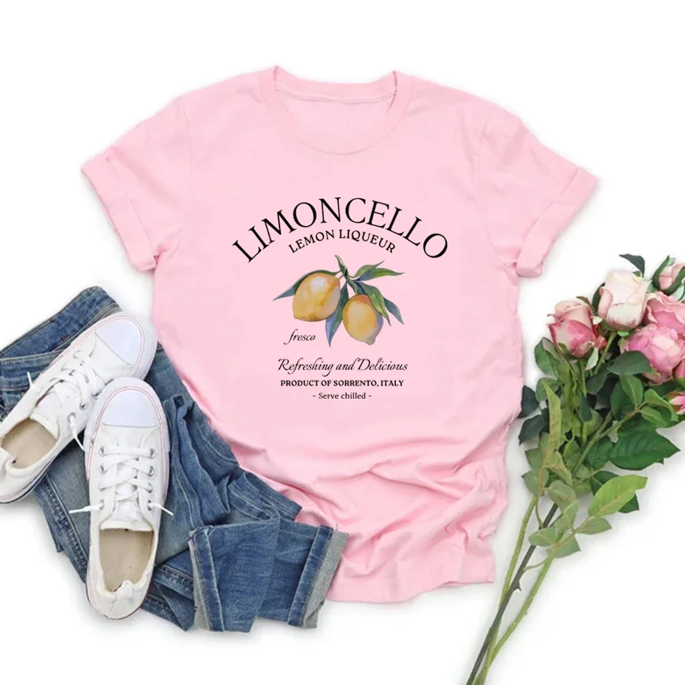 Limoncello lemon graphic t-shirt for women in pink