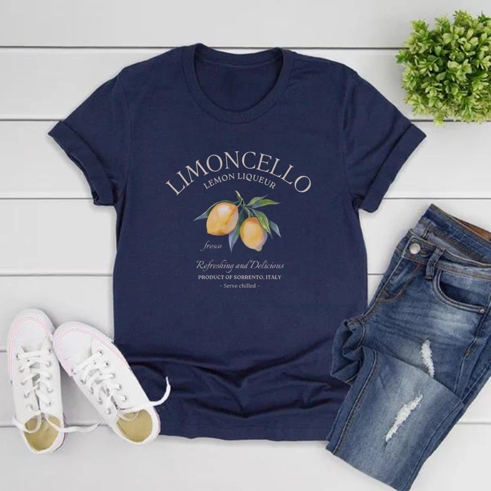 Limoncello lemon graphic t-shirt for women in navy
