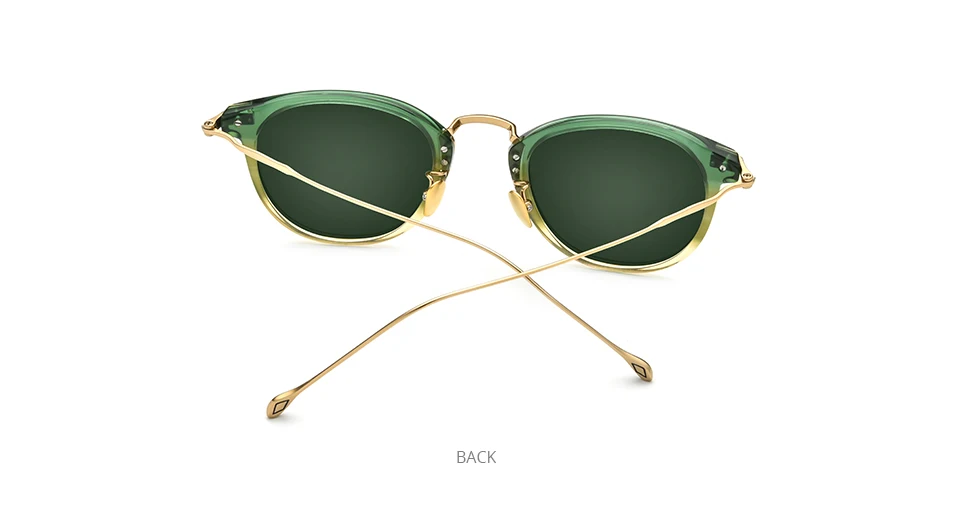 Fonex round titanium sunglasses in gold with green lens