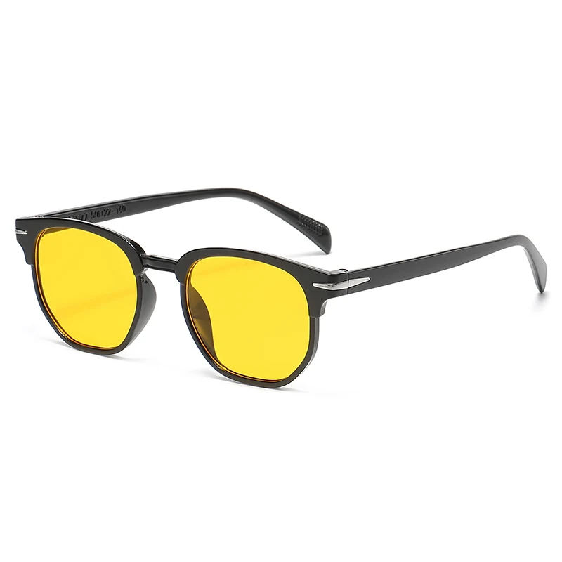 Retro round sunglasses with yellow tinted lens