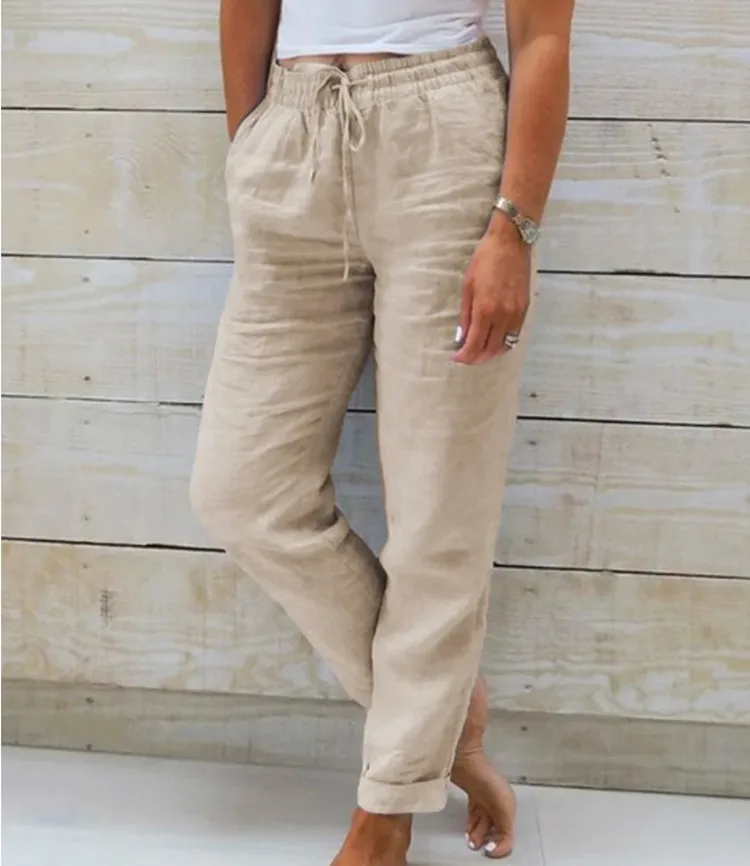 Cotton Linen Summer Pants for Women High Waist Elastic Casual Trousers Streetwear Solid Female Clothes 2026 Loose Pencil Pants Cotton Linen Summer Pants for Women High Waist Elastic Casual Trousers Streetwear Solid Female Clothes 2026 Loose Pencil Pants