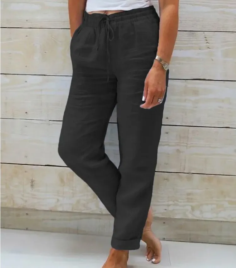 Cotton linen high waist trousers streetwear