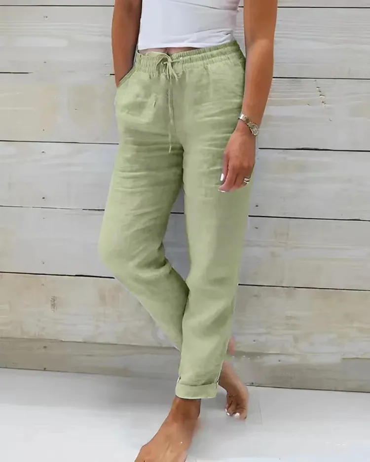 Cotton Linen Summer Pants for Women High Waist Elastic Casual Trousers Streetwear Solid Female Clothes 2026 Loose Pencil Pants Cotton Linen Summer Pants for Women High Waist Elastic Casual Trousers Streetwear Solid Female Clothes 2026 Loose Pencil Pants